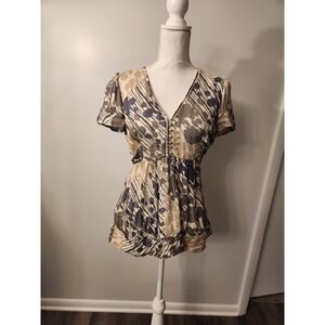 Vintage BCBG Max Azria 100% Silk Babydoll Top – Y2K Abstract Print Blouse Sz S